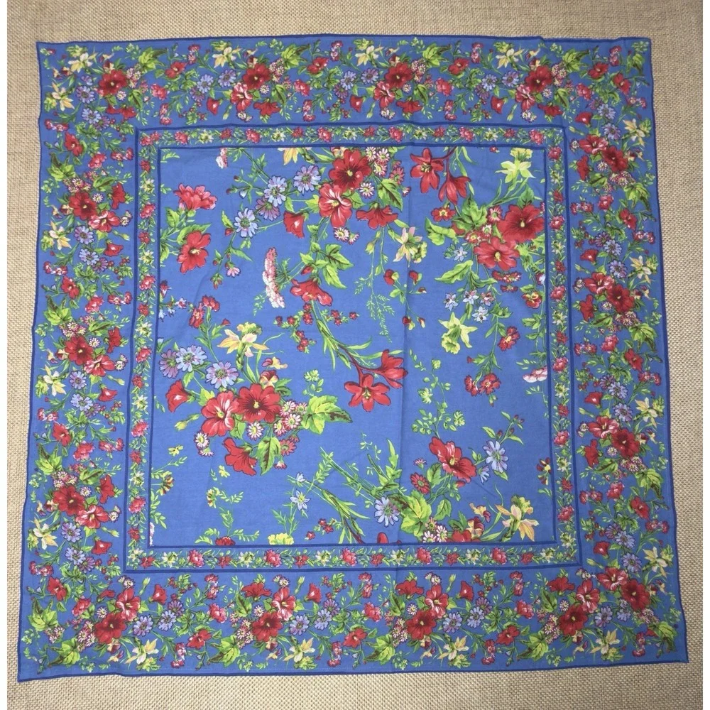 April Cornell Graceful Garden Tablecloth Blue Floral Cloth Square 36x36 Cottage